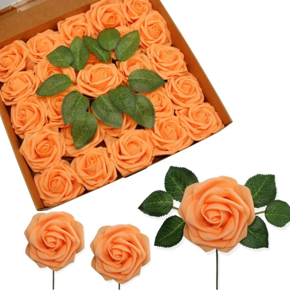 25 count | White Hydrangeas Orange Roses Eucalyptus Wedding Bouquet Centerpiece